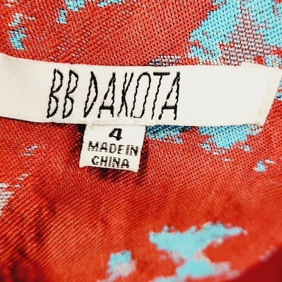 B.b. Dakota Fit and Flare Red & Turquoise Brocade Sleeveless Dress Size 4 - Picture 13 of 14